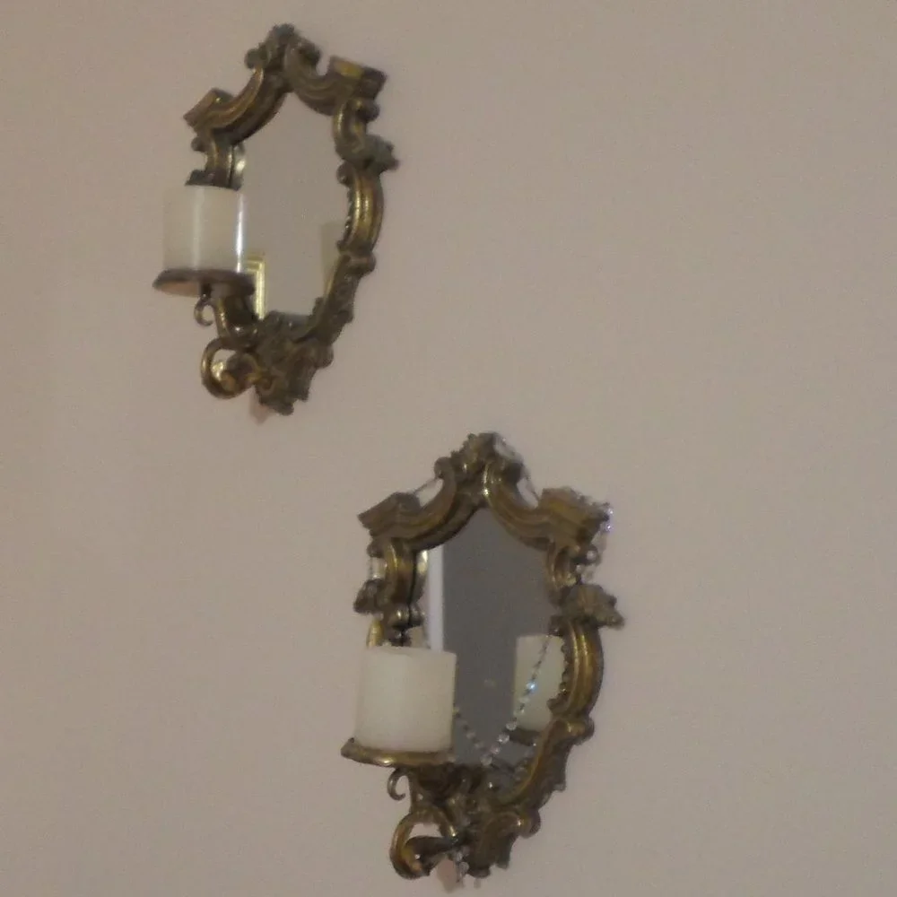Antique Gold Framed Mirror / Candle Holder
